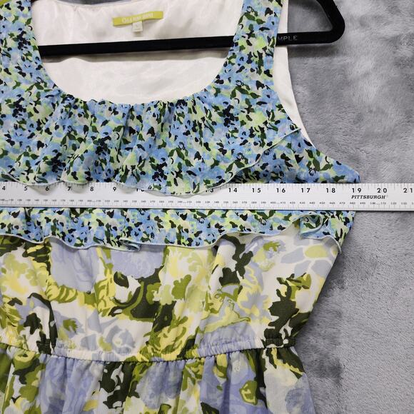 GIANNI BINI Dress Size‎ L Blue Green Misty Floral Sleeveless Ruffled Dress Party - Picture 6 of 9